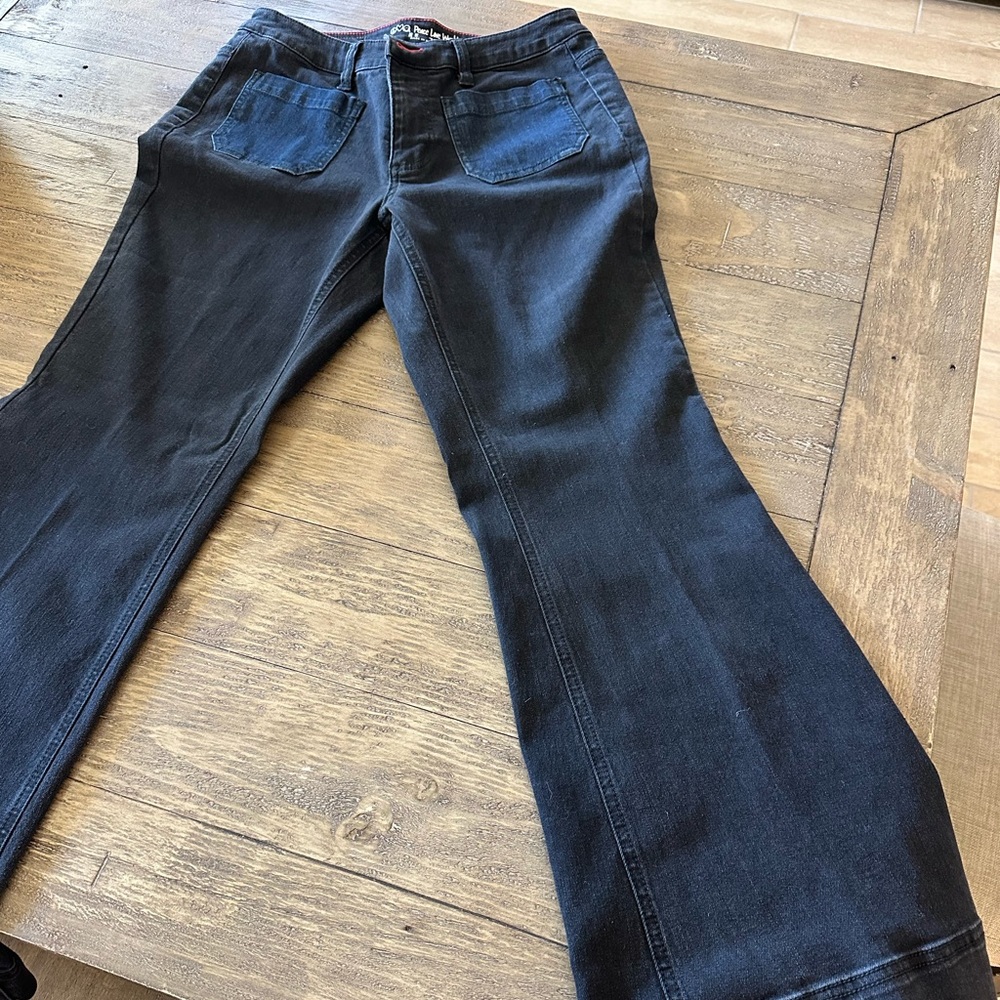 NWOT PEACE LOVE WORLD premium dark denim with contrasting pockets. Size 6.